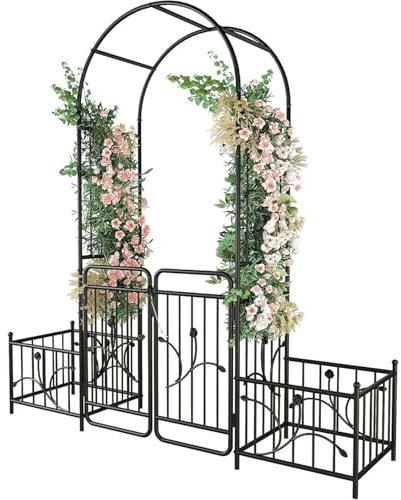 frides Rosenbogen mit Tür, Rosenbogen aus Metall Rankgitter Rosenhilfe aus Pulverbeschichtetem Stahl, Garten Decoration und Verzierung Kletterer Wetterfest
