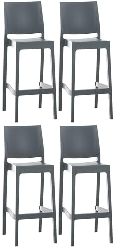 CLP 4er Set Barhocker Maya Aus Wetterbeständigem Kunststoff I 4X Tresenhocker Mit Fußstütze Und Hoher Rückenlehne | Farbe dunkelgrau