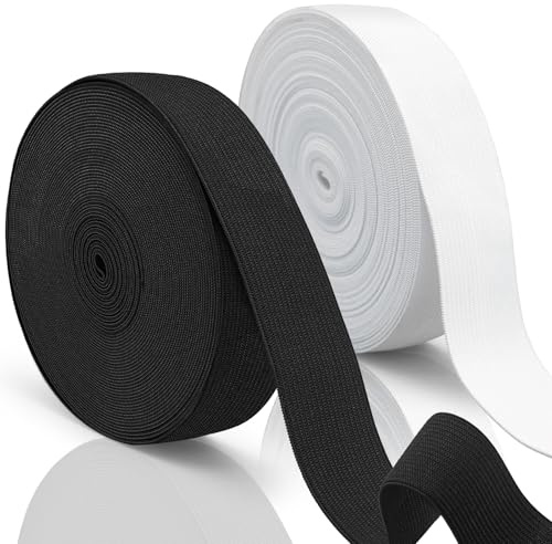 Aerzouser 20m Doma Elastica Costura, 30mm Elastico Costura Schwarz Weiß, Cinta,Manualidades Costura Diy, Cuerda Plana Trenzada, Elástico para Pantalones Ropa