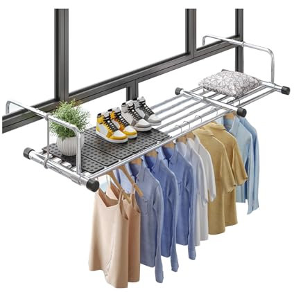 Tendedero de Radiador Plegable de Acero Inoxidable Colgadores, Soporte de Refuerzo, Tendedero Para Radiador, Ajuste De 10 Posiciones, Para Balcón/Radiador/Pared, Tendedero Balcón Barandilla(78-140cm)