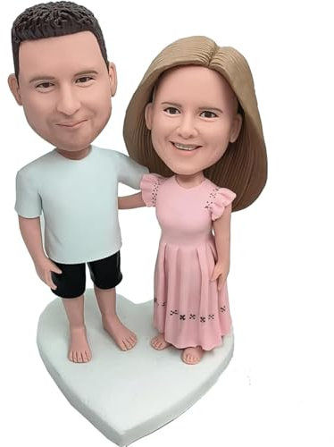 Individuelle Wackelkopf-Paare, Urlaub, tragen Sie ein rosa langes Kleid und T-Shirt, benutzerdefinierte Wackelkopf, personalisierte Actionfigur basierend auf Ihrem Foto, personalisierbar, einzigartig,