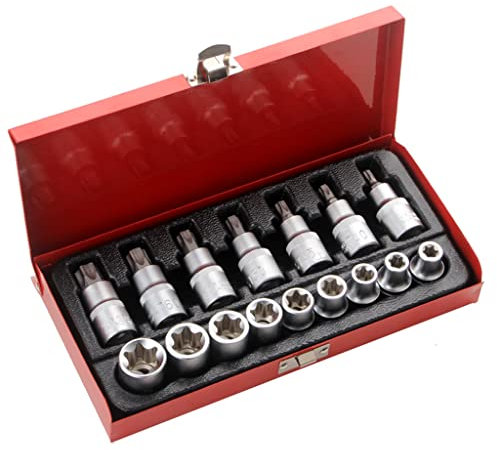 NOLOWY Juego de 16 llaves de vaso de estrella con caja Storgae de acero E10-E24 T30-T70 hexagonal