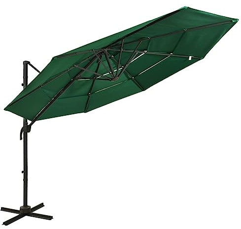 JHQHSM Ombrellone a Sbalzo 4 Livelli Palo Alluminio, Ombrelloni da esterno Ombrellone da giardino Ombrellone da spiaggia Ombrellone Decentrato Parasole per Giardino Piscina Balconi Verde 3x3 m