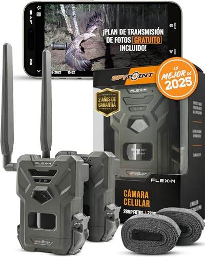 Spypoint Flex-M Twin Pack Caméra de Surveillance cellulaire, 28MP, vidéo 720p avec Son, détection de Mouvement, Vision Nocturne, sans Wi-FI, Pack de 2 caméras de Chasse