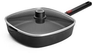 Woll Eco Logic QXR Viereckpfanne - Induktiv -, 28 x 28 cm, 6.5 cm hoch, mit abnehmbaren Stiel und Deckel - Geeignet für alle Herdarten, PFAS-frei, Antihaft-Versiegelung, Aluminiumguss, backofenfest
