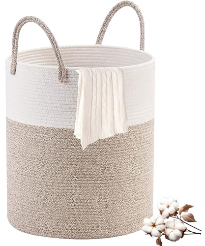 38 * 50cm Cestino Panni Sporca con Manico, Cesto Portabiancheria Pieghevole Grande, Cesta Panni Intrecciato Corda Cotone per Libri, Giocattoli Bambini, Coperte, Basket Laundry per Lavanderia, Bagno