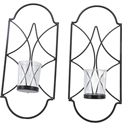 Candele 2 Set/vendita Portacandele a Parete Portacandele in Ferro Decorazione Murale in Stile Europeo Pendenti Geometrici Semplici (BLACK)