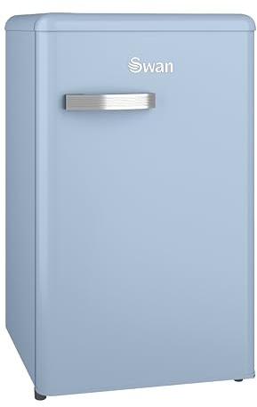SWAN Retro Under Counter Fridge with 77L Fridge Capacity, 13L Freezer Capacity, 1 Glass Shelf, 3 Door Shelves, 1 Salad Drawer, Blue, SR11035BLNE