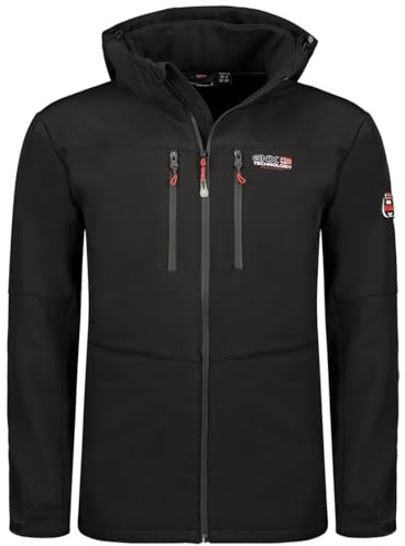 Geographical Norway Timmexama Men - Veste Softshell Capuche Homme Impermeable - Manteau Outdoor Blouson Coupe Vent Tactique Resistant - Randonnee Ski Automne Hiver Printemps (Noir XXL)