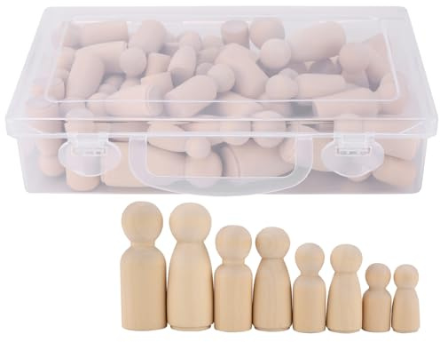 FUNSUEI 60 Pack Natural Wooden Peg Dolls, 22.4 x 12.7 x 5.4cm Unfinished Craft Peg People for DIY Painting, Dollhouse, School Projects
