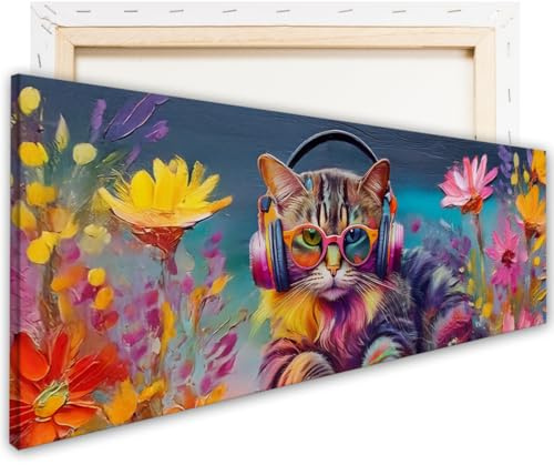 tjapalo NEU Hochwertige Coole Bilder Tiere lustig Leinwandbild Wohnzimmer Bild Leinwand Wandbild Jugendzimmer bilder Wohnzimmer tier bilder lustig Wandbild für kinderzimmer, Farbe: zp111 Katze
