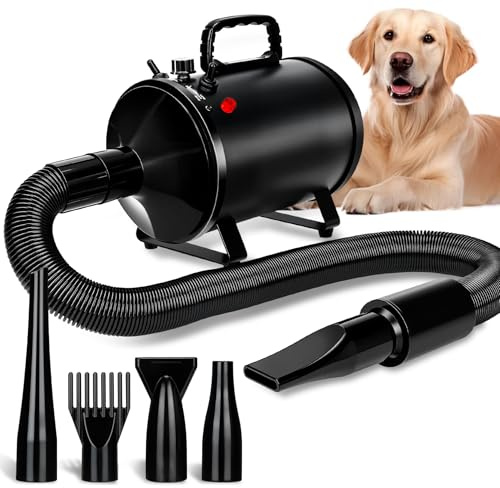 Utoimain Asciugacapelli per cani 4,3 PS/3200 W con 3 livelli di temperatura, flusso d'aria regolabile e 5 accessori, asciugacapelli professionale per la cura degli animali domestici