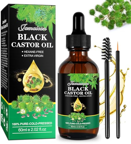 Rizinusöl Bio Castor Oil 60ml, 100% Reines Rizinusöl Haare für Haare, Jamaican Schwarzes Rizinusöl für Haarwachstum und Hautpflege, Wimpern, Augenbrauen, Reich an Omega 6