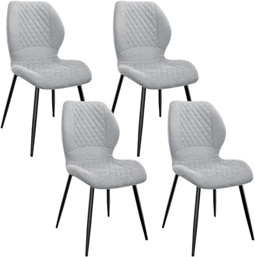 FRUOGO Esszimmerstühle 4er Set,Esszimmerstühle Modern,Küchenstuhl,mit Leinen Schwamm Kissen, Metallbeine und Diamant-Muster Gepolstert-Grau.