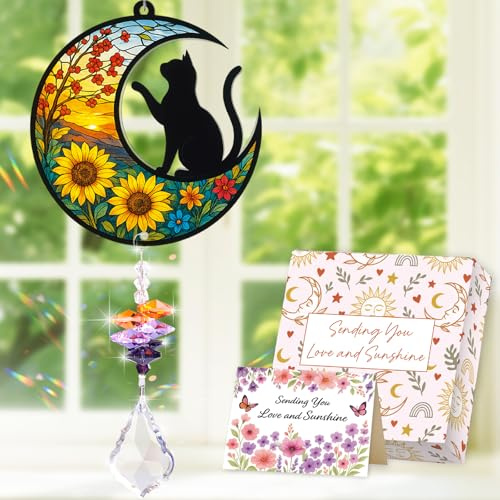 Joybble Cat Sympathy Gift, Cat Gifts for Women, Crystal Suncatchers Garden Sun Catchers, Memorial Gift for Lover Cat Loss, Acrylic Catcher Patio Garden Hanging Tree Ornaments for Living Room