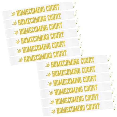 12PCS Homecoming Court Sash Glitter Letter for High School Dance Homecoming Party School Prom King Queen Royalty Graduation Party White Gold