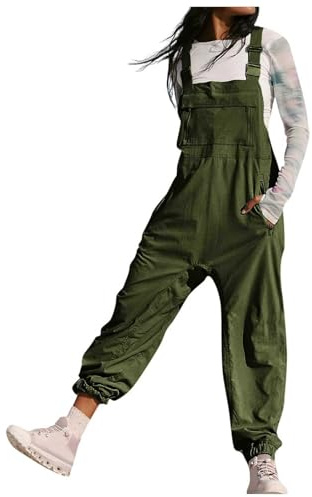 Salopette de travail tendance pour femme avec poches et leggings décontractés pour femme, Vert, M