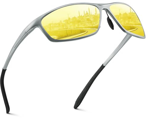 Nachtfahrbrille-Nachtsichtbrille zum Autofahren Polarisierte für Herren-Damen-Unisex,Al-Mg Metall-Rahme-Ultraleicht-UV400-Sportbrille,Reduziert effektiv Blendung von entgegenkommenden Scheinwerfern