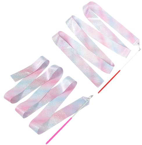 UPKOCH 2 Stück Gymnastikband 2m Farbige Tanz Streamer Mit Stab Glänzend Weich Für Kinder Turnen Tanzvorführung Fitness