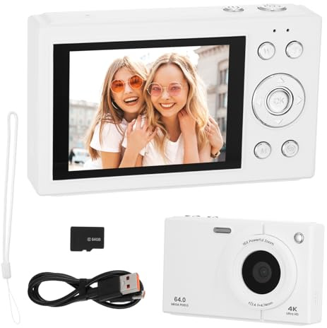 TEHAUX 64gb Appareil Photo Numérique Compact avec Écran Zoom Et Stabilisation Image Go De Stockage Interne Blanc