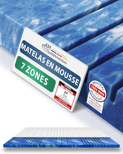 AMQ Sleep Surmatelas 100x190 Gel 7 Zones - Rafraîchissant Mémoire de Forme 8 cm RG50 - Fabriqué en Allemagne, Housse Lyocell Déhoussable Antidérapante - sur Matelas 1 Personne