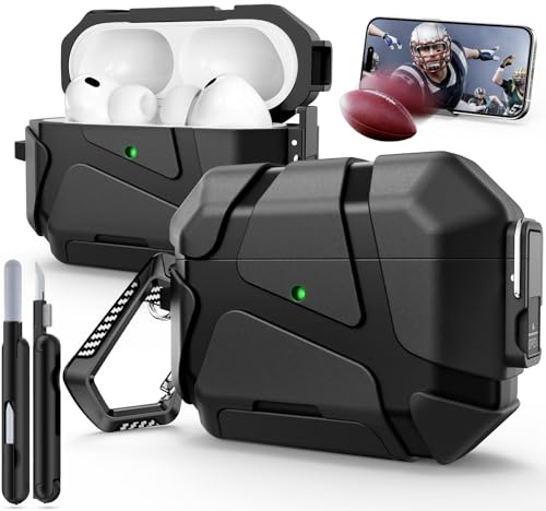 TNSNK für AirPods Pro 3 Hülle, Sicherheitsverschluss Design (Black) | Sicherheitsverschluss, Handy-Ständer-Design, mit Reinigungsset & Schlüsselanhänger, Supports wired and wireless charging
