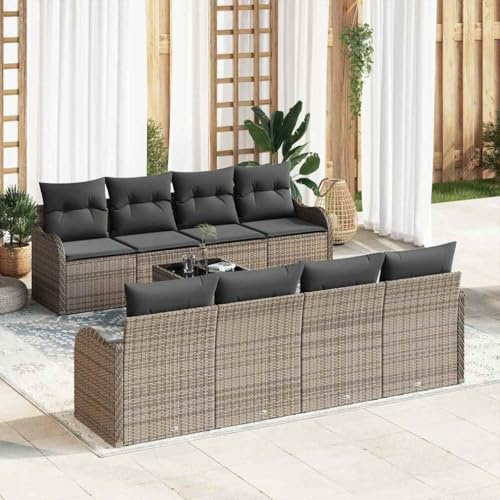 Frdhee Gartenlounge, Outdoor Loungemöbel, Loungemöbel, Rattansessel, Garten-Sofa-Set mit Kissen 9 pcs Grau 55 x 55 x 37 cm Für Terrasse Pensionen öffentliche Ruheräume