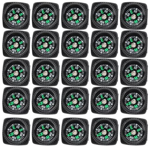 Lot de 25 Mini-boussoles de 22 mm, Noires, pour Bracelet de Survie, Accessoires pour Corde de Parapluie et chaîne de Montre d'extérieur.