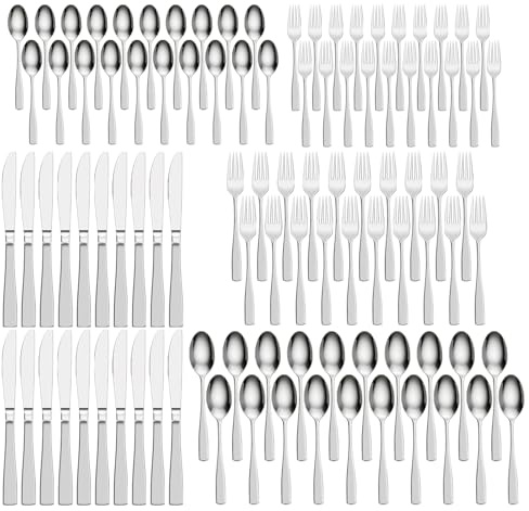 Gravurmaster 200-teiliges Besteck Set für 40 Personen,Edelstahl Besteck mit Steakmesser,Rostfreies Spülmaschinenfestes Essbesteck Set,Tafelbesteck Hochglanzpoliert,für Zuhause Grillen Party Camping