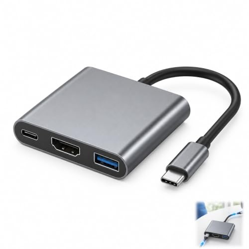 3-i-1 USB C-adapter, USB C HDMI-adapter HDMI 4K30 Hz, USB3.0 5 Gbps, 100 W Power Delivery, kompatibel MacBook Pro/Air, Pro, Dell XPS, HP, Huawei, Samsung, Switch, bärbar dator, surfplatta hemmakontor