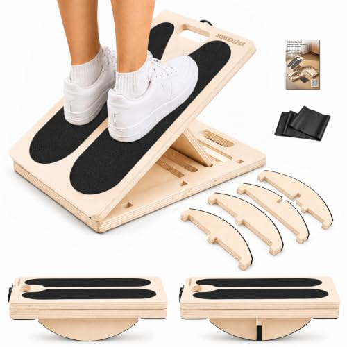 MANUEKLEAR Non-Slip Slant Board for Calf Stretching, 3-in-1 Velour Board & 180°/360° Balance Board for Home Gym Leg Muscle Stretcher, Adjustable Incline Board for Ankle Physical Therapy
