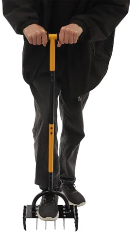 yikmid Aireador de césped 2 en 1, aireador de césped manual con 24 picos de hierro, escarificador de mano resistente para suelos compactados, ventilación del suelo, cuidado del césped, longitud del