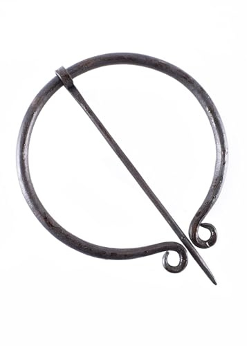 Battle-Merchant Ringfibel, Rund, einfach eingerollt, handgeschmiedet | Einfache Gewandschließe aus Kohlenstoffstahl, Wikinger Brosche, Mittelalter Fibel, LARP, Reenactment, Fantasy Cosplay