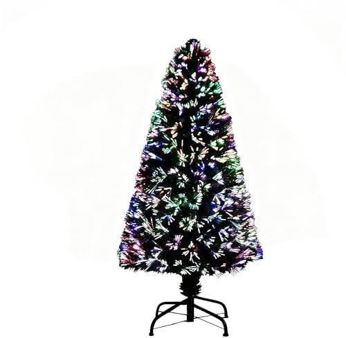 4Ft/120cm Fibre Optic Christmas Tree with Multicolour Changing LED Lights Decorations - Pre-Lit Green Artificial Xmas Tree Colourful Lights