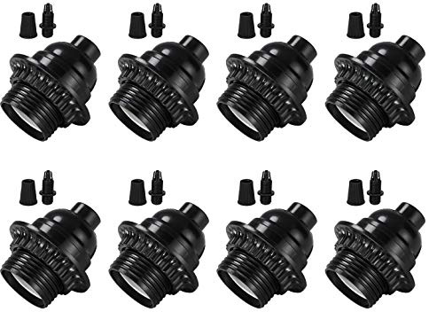 Aplstar Black E26/ E27 Light Sockets, Retro Edison Lamp Holder with E26 Medium Screw, 200℃ Heat Resistant Standard Screw-in Lamp Socket for Vintage Edison Bulbs Pendant Lamp (8PACK)