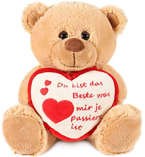 BRUBAKER Teddy Plüschbär mit Herz Rot - Du bist das Beste was Mir je … | 25 cm - Teddybär Beige Plüschteddy Kuscheltier Schmusetier - Braun Hellbraun