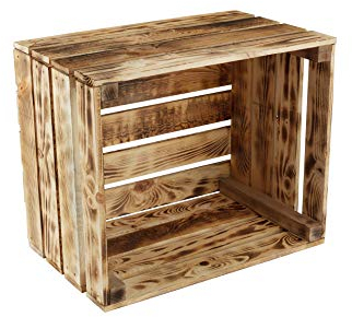 GrandBox Geflammte Holz-Kiste 50x40x30 cm, Wein-Kiste, Obst-Kiste, Deko-Kiste, Aufbewahrung Vintage Shabby Chick Retro, Kaminholz-Kiste, Wandregal