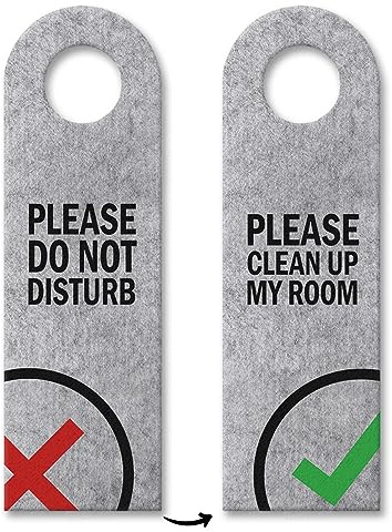 Please do not disturb oder Clean up my room Türhänger mit Symbolen in Grau Hotel