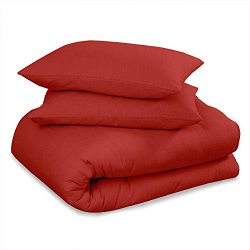 GC GAVENO CAVAILIA Flannelette Sheet Set | 100% Brushed Cotton Bedding Sets Thermal Flannel Red Sheet Sets Single | 3Pcs Bed Sheet Set Includes (Fitted Sheet, Flat Sheet, & One Pillow Case)