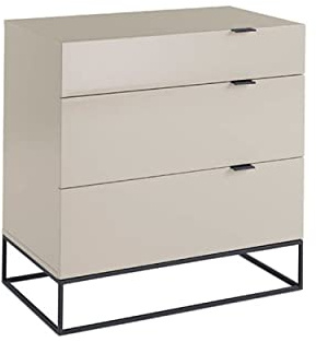 Angel Cerdá - Kommode mit 3 Schubladen aus perlgrau lackiertem Holz - Verzögertes Schließsystem und Schwarze Stahlbeine - Moderne und Funktionelle Kommode für das Schlafzimmer - 80 x 45 x 80 cm