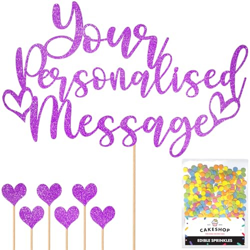 Any Text Personalised Glitter Cake Topper - Purple Name, Age, Words Glitter Cake Decoration and Sprinkles - Happy Birthday Decorations - Personalised Toppers for Cakes by Cakeshop