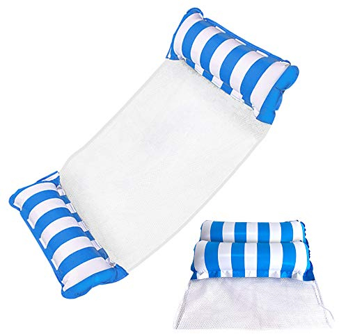 ZMDHL Streifen Wasser-Hängematte 4-in-1Loungesessel ，Wasserhängematte,ungesessel Pool Lounge luftmatratze Pool aufblasbare hängematte Pool aufblasbare hängematte für Erwachsene und Kinder (Blau)