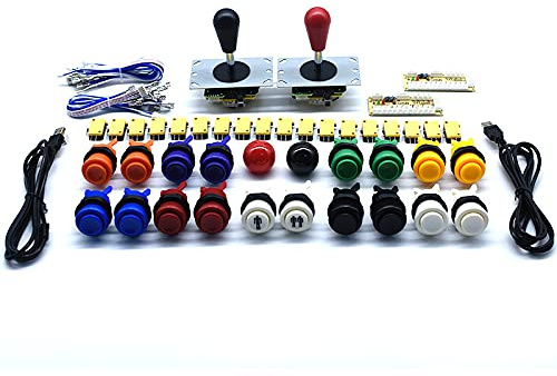 Arcity 2-Player Arcade Buttons and Joystick Kits DIY Controller USB Encoder to PC Video Games 8 Ways Joystick + 18 HAPP Style Push Buttons 1P 2P for Jamma MAME Windows Raspberry Pi 1 2 3 Multicolored