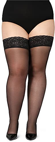 Bellivalini Damen halterlose Strümpfe mit Spitze Plus Size 40 DEN BLV-1127 (Schwarz, 3XL)