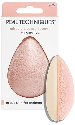 REAL TECHNIQUES Sponge+, Skin Care Facial Cleanser Tool, with Probiotics, exfoliate and clean pores, Miracle Complexion Sponge