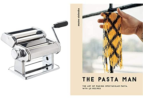 World of Flavours Pasta Maker, Manual Pasta Machine with 9 Adjustable Thickness, Italian Deluxe Double Cutter, Stainless Steel & The Pasta Man: The Art of Making Spectacular Pasta – with 40 Recipes