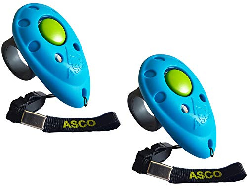 ASCO 2X Premium Clicker, Finger Clicker für Clickertraining, Hunde Katzen Pferde Profi Clicker, Hundetraining Klicker blau AC04F, 2 Stück