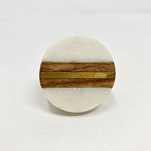 Pomo de mármol y madera con tiras de latón, perilla artística para gabinete y herrajes para muebles (redonda)