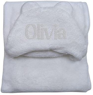 Varsany Personalisiertes Baby-Kapuzen-Badetuch mit Teddy-Ohren – 100% Polyester, weich, sehr saugfähig, atmungsaktiv, maschinenwaschbar – Baby-Handtücher für Jungen und Babys