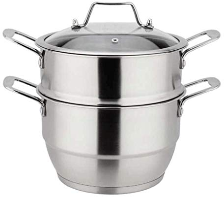 REJOON Stainless Steel Pot Small Steamer Double Thickening Cooking Dual-use Pot Two Layer Soup Pot Stew Pot Steamer Pot Bamboo